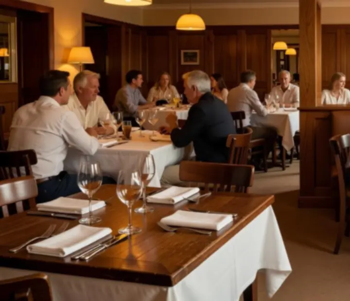 Warm Australian dining room and card lounge interior at Rook & Reverie